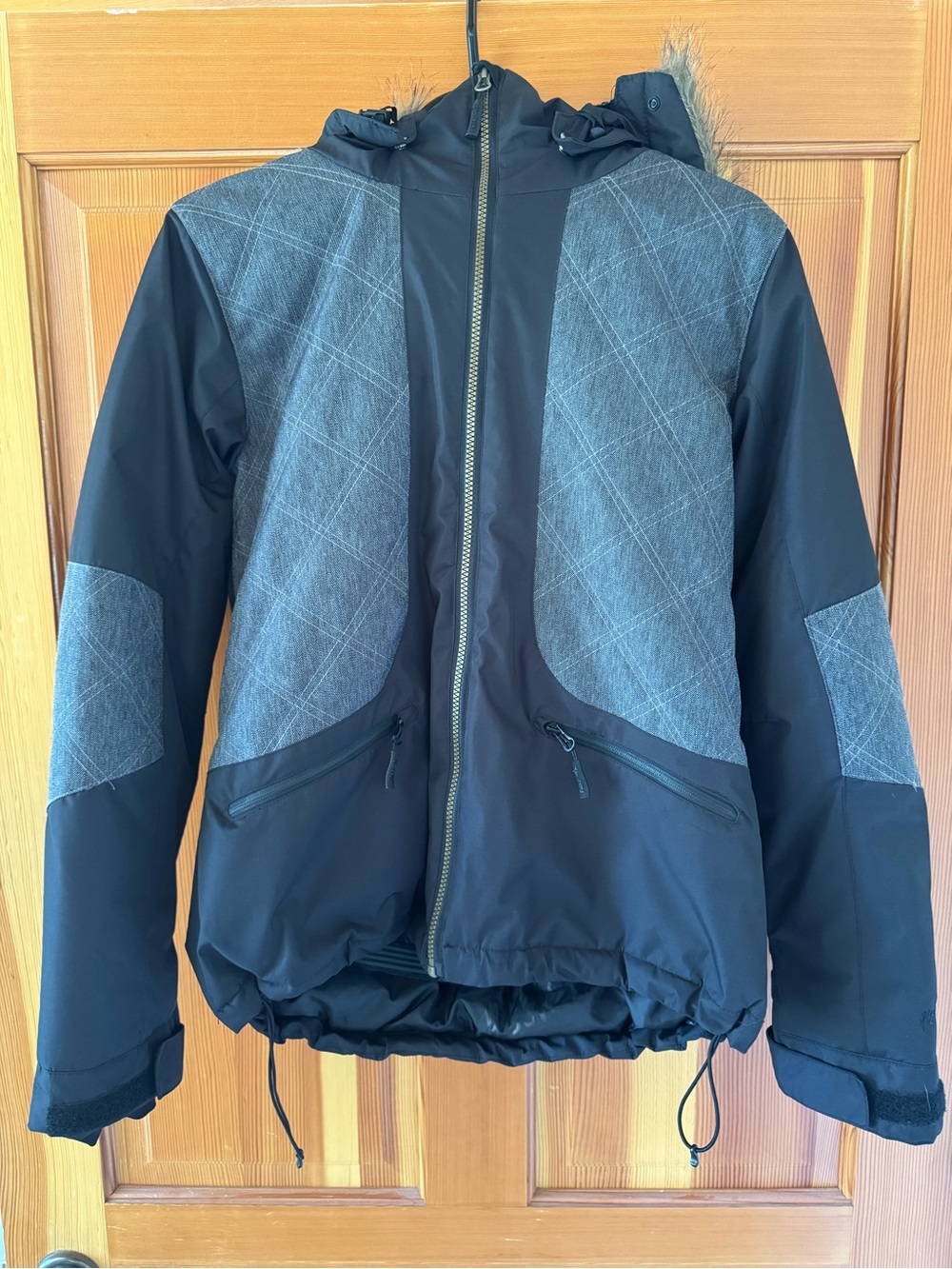 Women's Black and Gray Hooded Winter Jacket